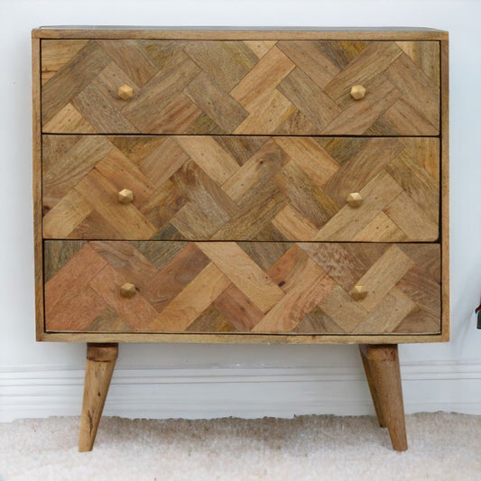 3 Drawer Zig - Zag Patterned Patchwork Chest - The Sturdy Wood Company