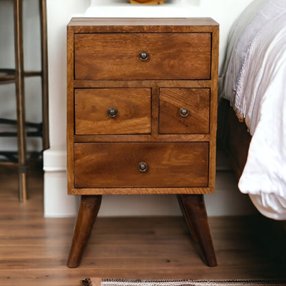 4 Drawer Multi Chestnut Bedside - The Sturdy Wood Company