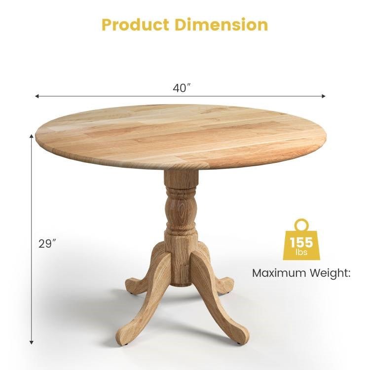 40-inch Round Solid Wood Farmhouse Kitchen Dining Table in Natural Wooden Finish - The Sturdy Wood Company