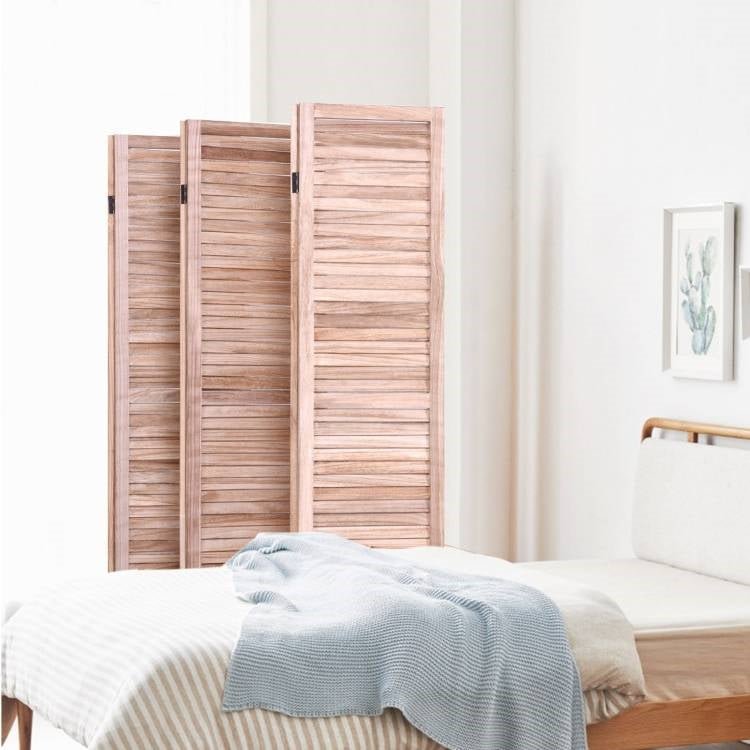 6-Panel Classic Louver Slatted Room Divider Screen in Brown Wood Finish - The Sturdy Wood Company