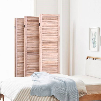 6-Panel Classic Louver Slatted Room Divider Screen in Brown Wood Finish - The Sturdy Wood Company