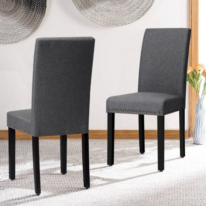 Set of 2 Grey Linen Upholstered Nailhead Dining Chair - 330 lbs. Weight Capacity