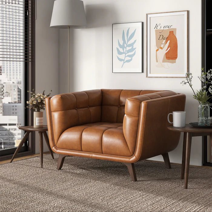 Addison Lounge Chair (Cognac Leather) - The Sturdy Wood Company