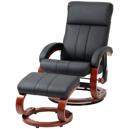 Adjustable Black Faux Leather Electric Remote Massage Recliner Chair w/ Ottoman - The Sturdy Wood Company