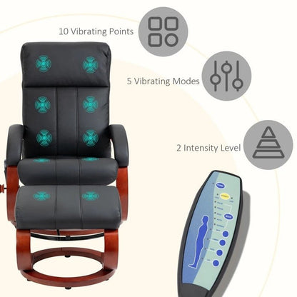 Adjustable Black Faux Leather Electric Remote Massage Recliner Chair w/ Ottoman - The Sturdy Wood Company