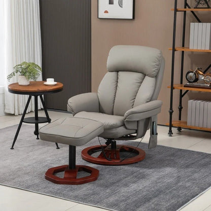 Adjustable Grey Brown Faux Leather Electric Remote Massage Recliner Chair w/ Ottoman - The Sturdy Wood Company