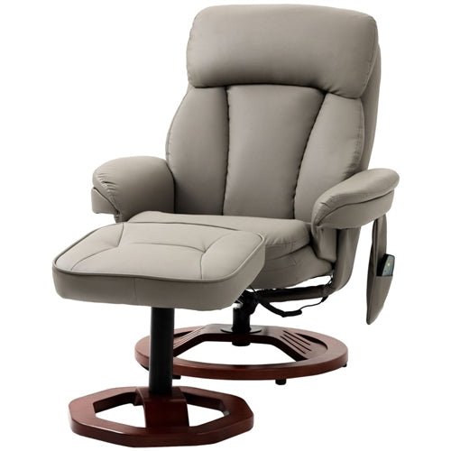 Adjustable Grey Brown Faux Leather Electric Remote Massage Recliner Chair w/ Ottoman - The Sturdy Wood Company