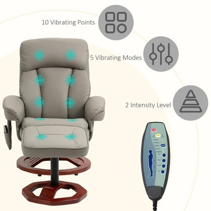 Adjustable Grey Brown Faux Leather Electric Remote Massage Recliner Chair w/ Ottoman - The Sturdy Wood Company