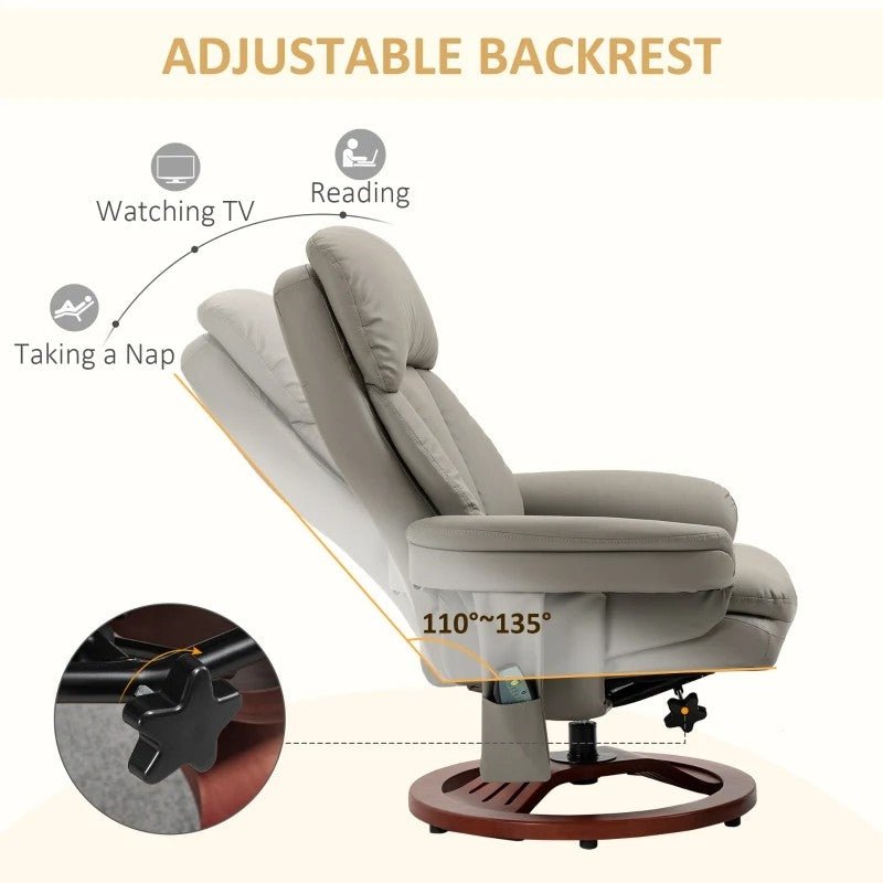 Adjustable Grey Brown Faux Leather Electric Remote Massage Recliner Chair w/ Ottoman - The Sturdy Wood Company