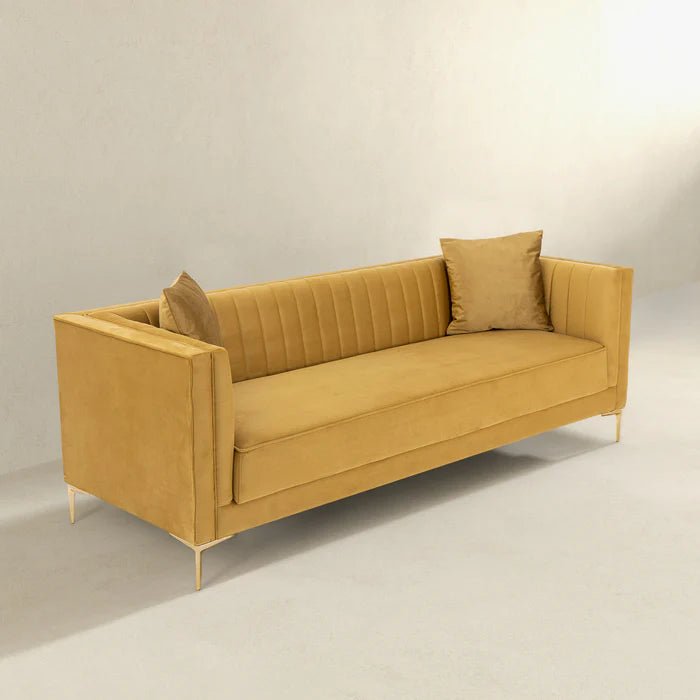 Angelina Sofa 91" (Yellow Mustard Velvet) - The Sturdy Wood Company