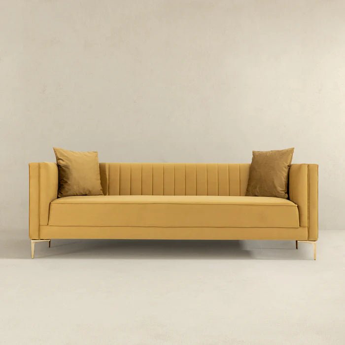 Angelina Sofa 91" (Yellow Mustard Velvet) - The Sturdy Wood Company