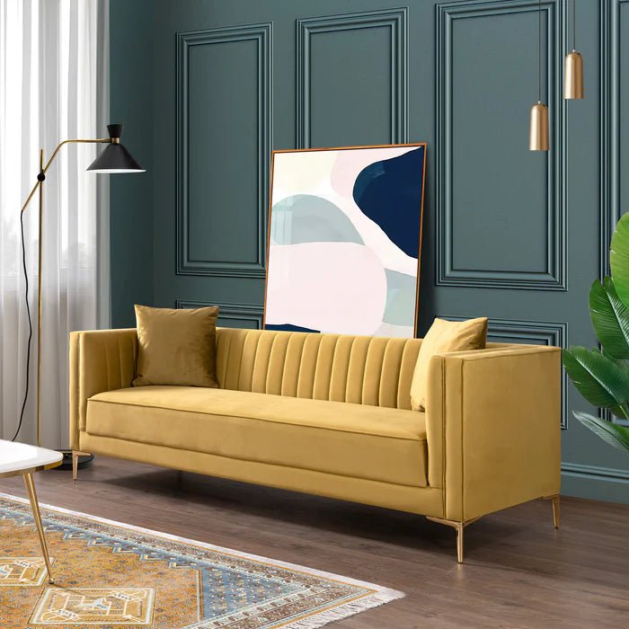 Angelina Sofa 91" (Yellow Mustard Velvet) - The Sturdy Wood Company