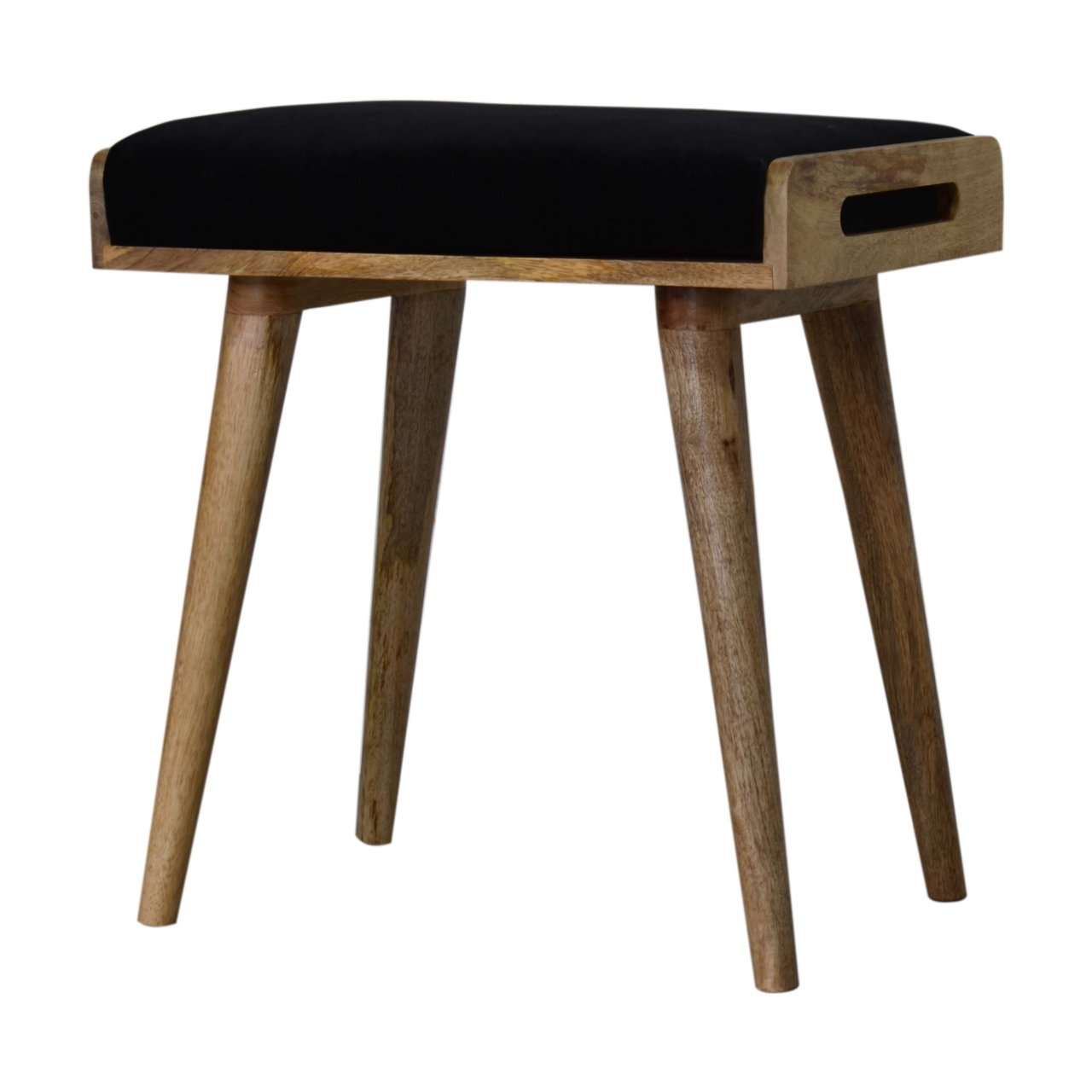 Black Velvet Tray Style Footstool - The Sturdy Wood Company