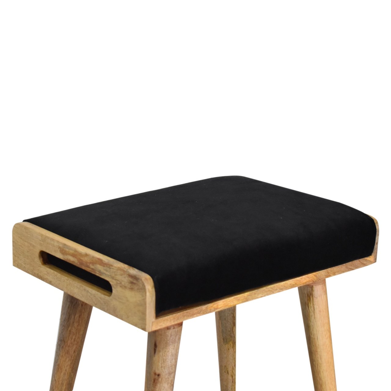 Black Velvet Tray Style Footstool - The Sturdy Wood Company