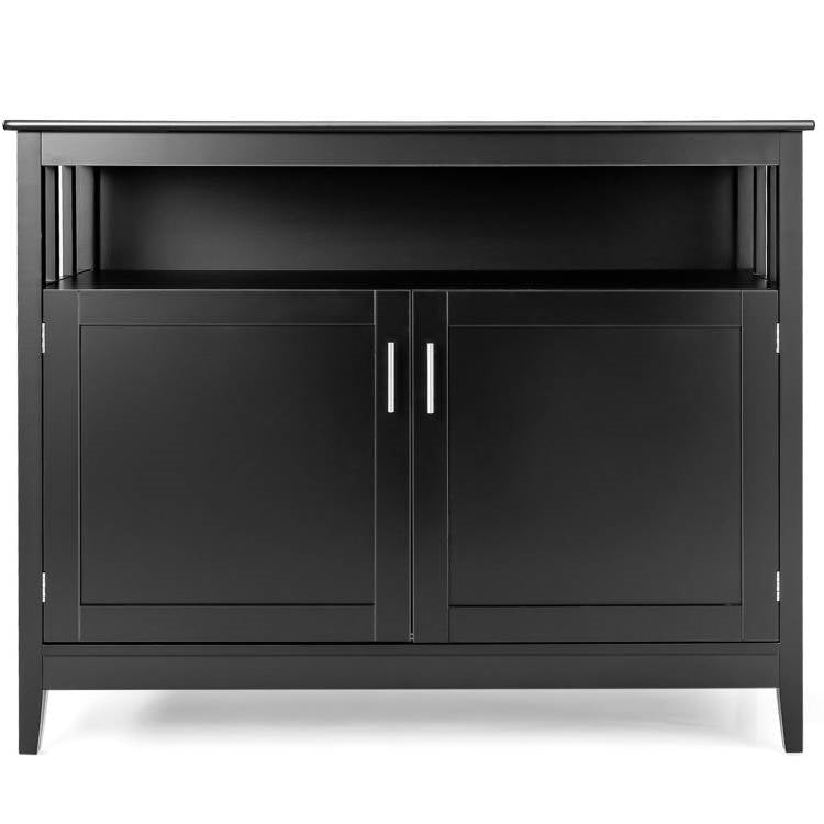 Black Wood 2-Door Dining Buffet Sideboard Cabinet with Open Storage Shelf - The Sturdy Wood Company