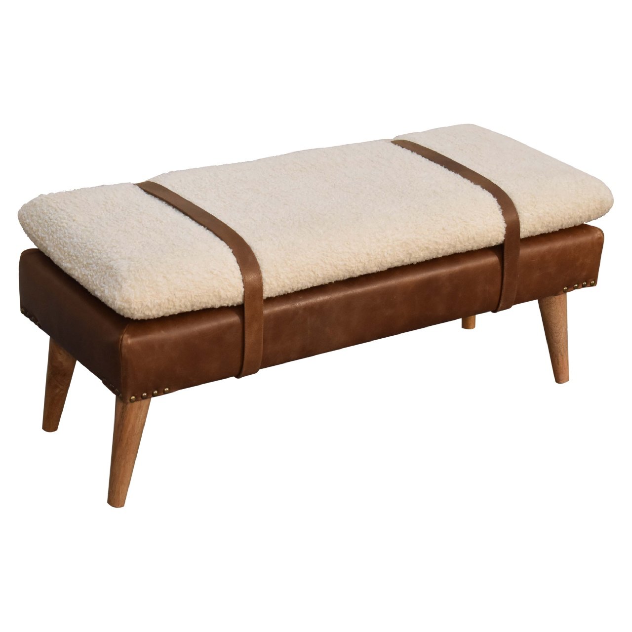 Boucle Buffalo Hide Leather Bench - The Sturdy Wood Company