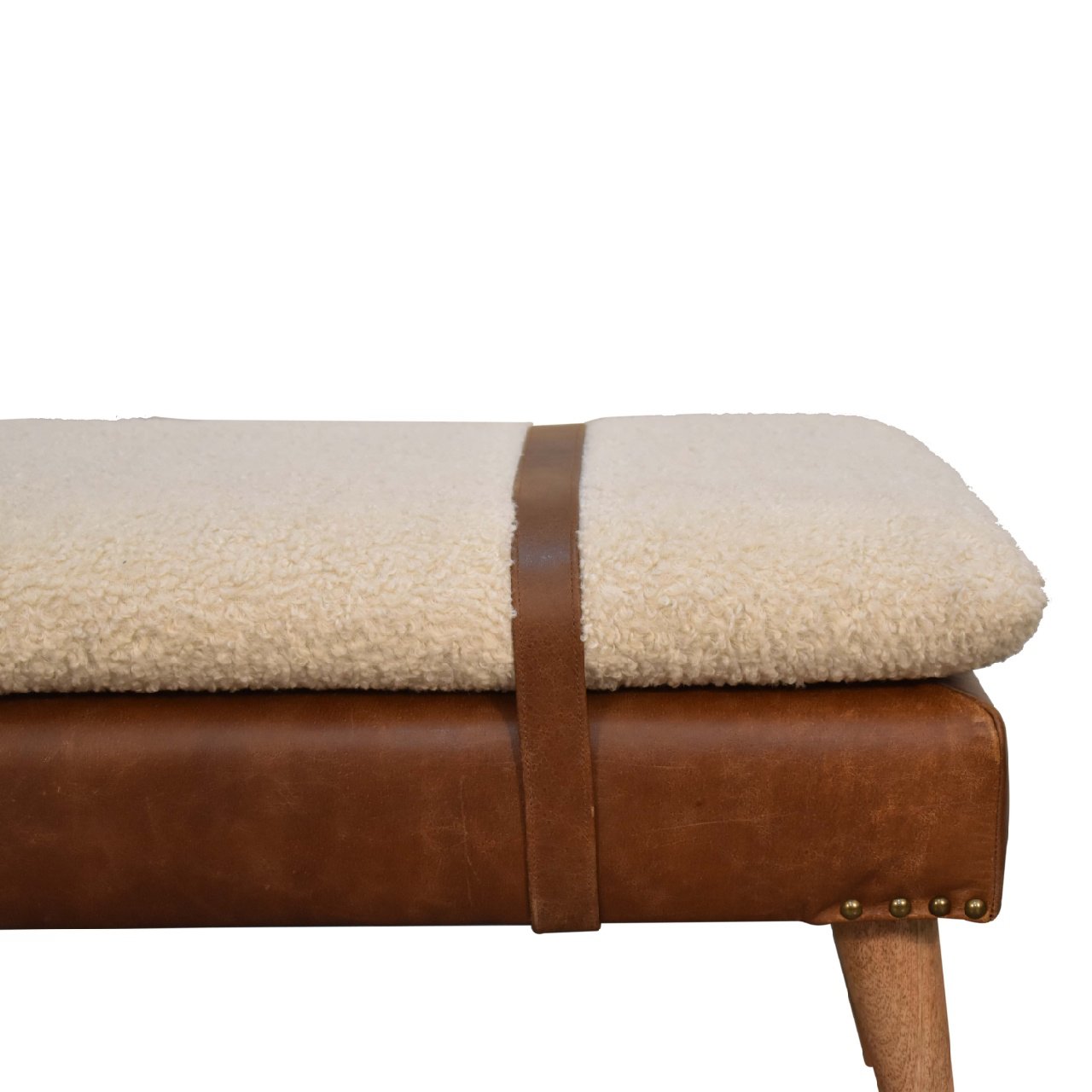 Boucle Buffalo Hide Leather Bench - The Sturdy Wood Company