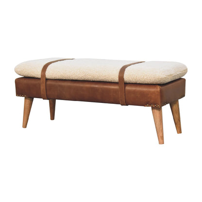 Boucle Buffalo Hide Leather Bench - The Sturdy Wood Company