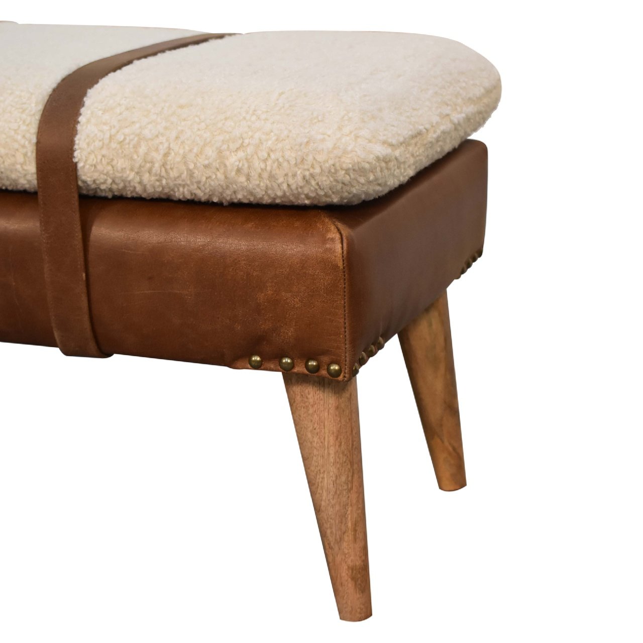 Boucle Buffalo Hide Leather Bench - The Sturdy Wood Company