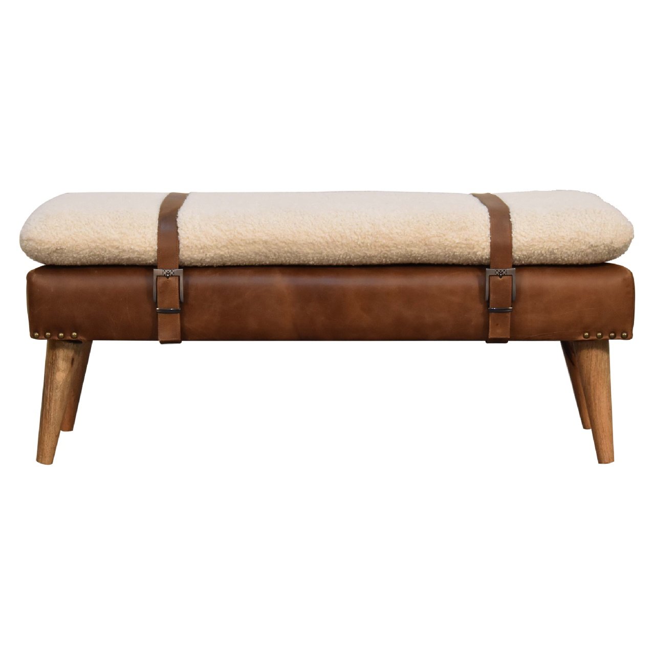 Boucle Buffalo Hide Leather Bench - The Sturdy Wood Company