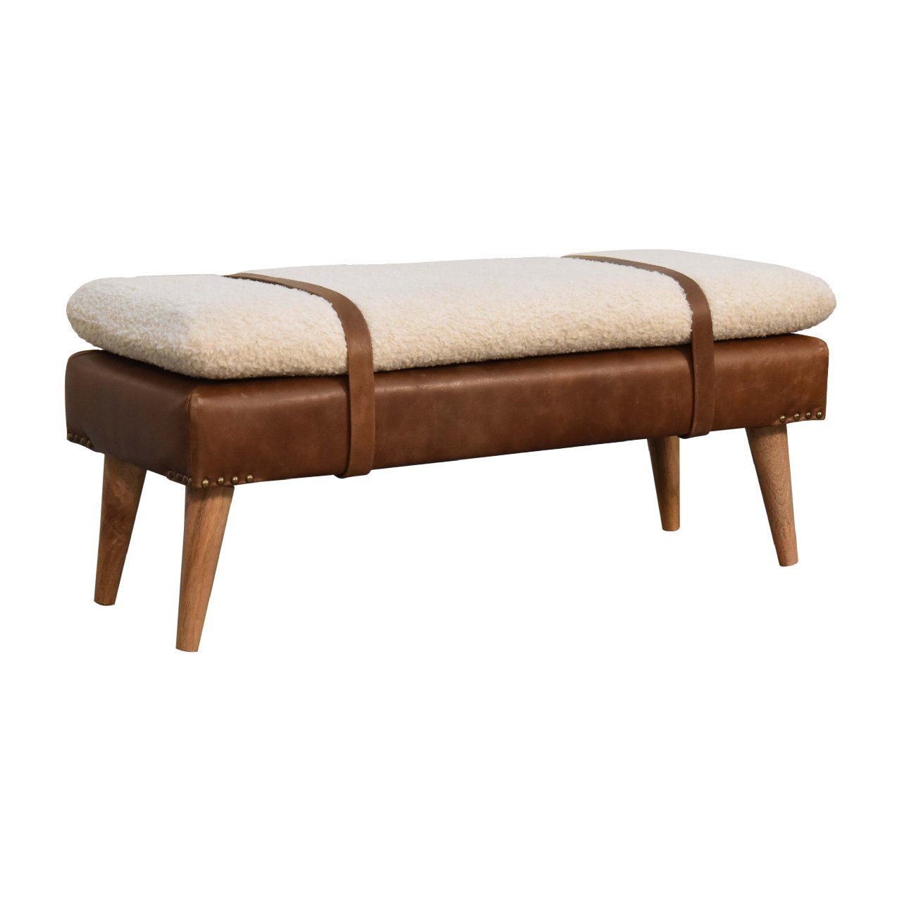 Boucle Buffalo Hide Leather Bench - The Sturdy Wood Company