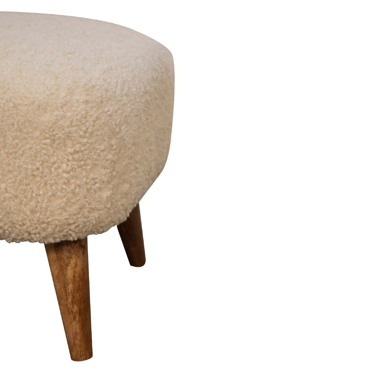 Boucle Cream Square Footstool - The Sturdy Wood Company