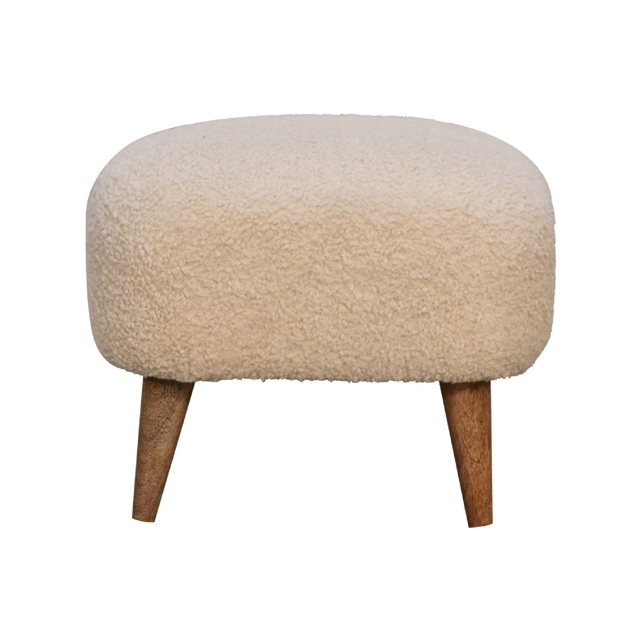 Boucle Cream Square Footstool - The Sturdy Wood Company