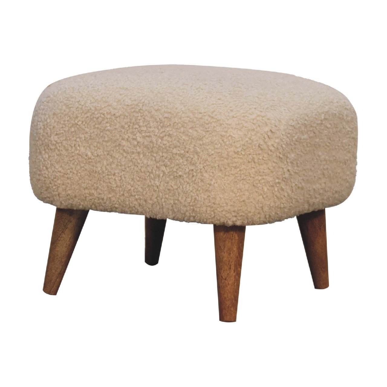 Boucle Cream Square Footstool - The Sturdy Wood Company