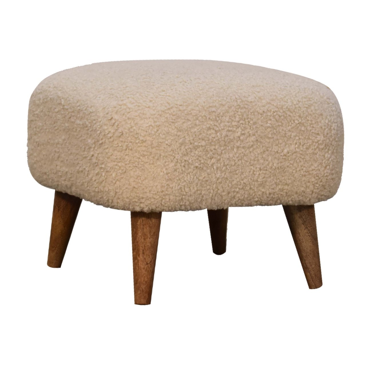 Boucle Cream Square Footstool - The Sturdy Wood Company