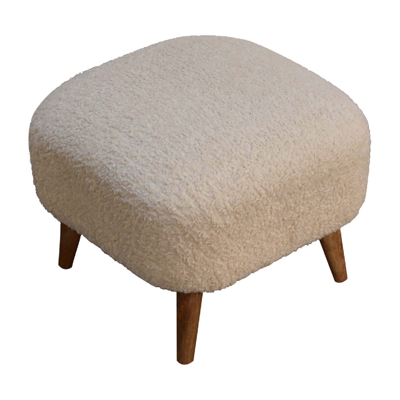 Boucle Cream Square Footstool - The Sturdy Wood Company