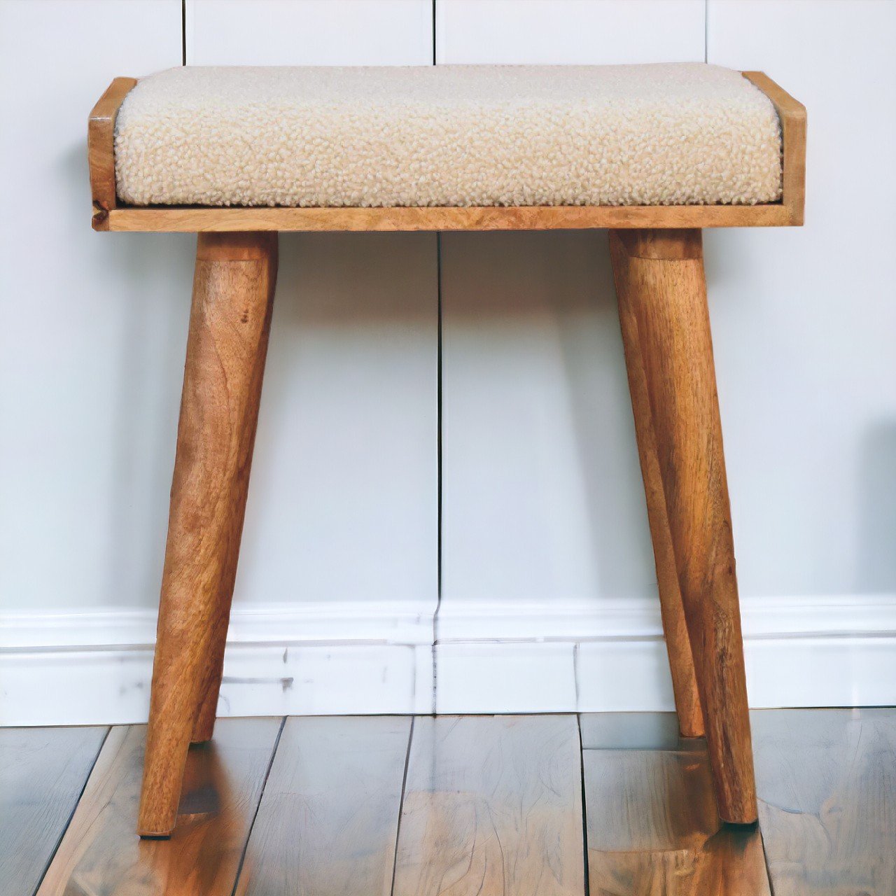 Boucle Cream Tray Style Footstool - The Sturdy Wood Company