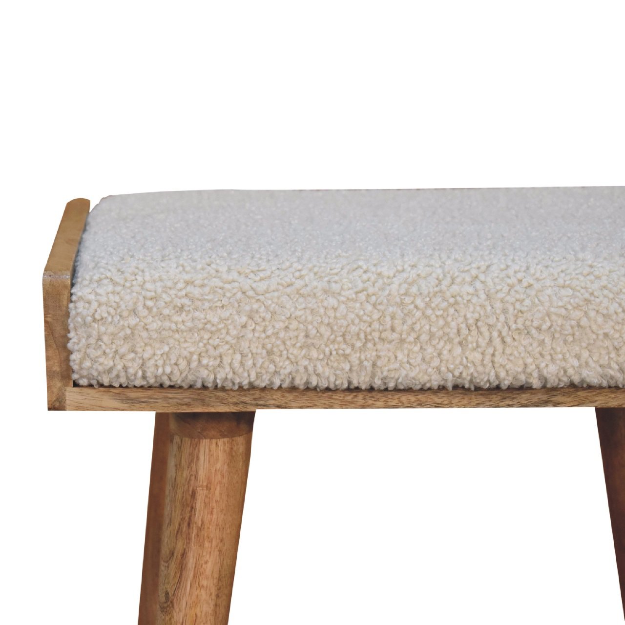 Boucle Cream Tray Style Footstool - The Sturdy Wood Company