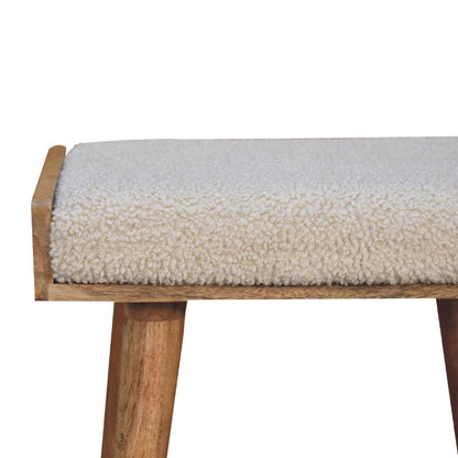 Boucle Cream Tray Style Footstool - The Sturdy Wood Company