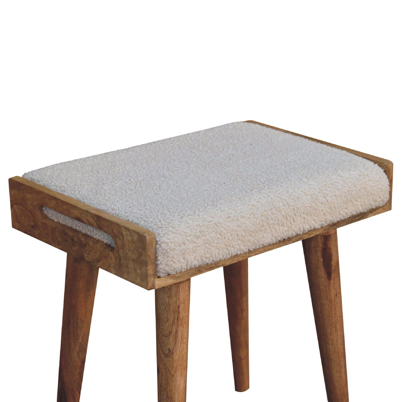 Boucle Cream Tray Style Footstool - The Sturdy Wood Company