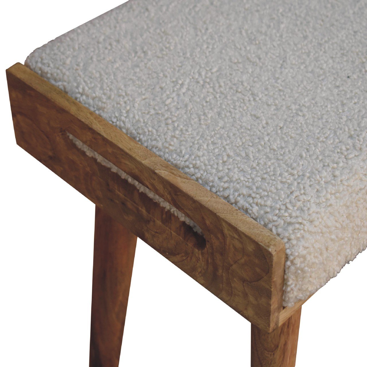 Boucle Cream Tray Style Footstool - The Sturdy Wood Company