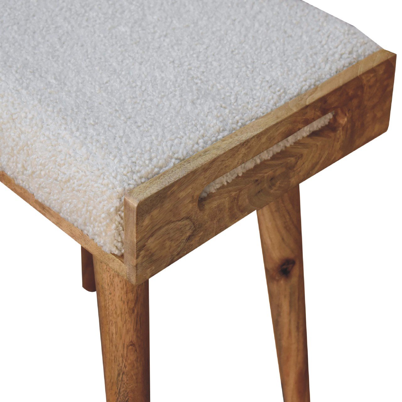 Boucle Cream Tray Style Footstool - The Sturdy Wood Company