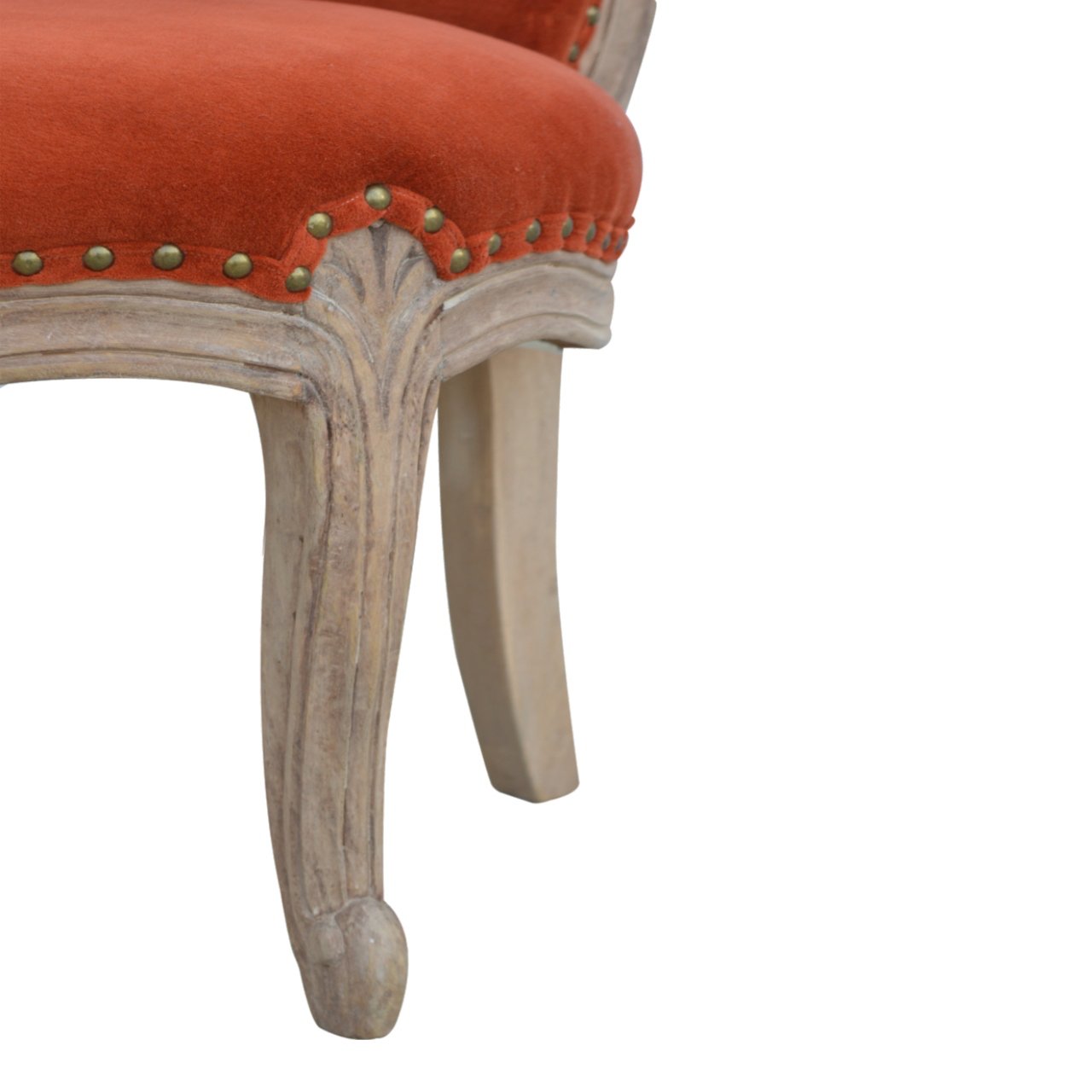 Brick Red Velvet Studded Chair - The Sturdy Wood Company