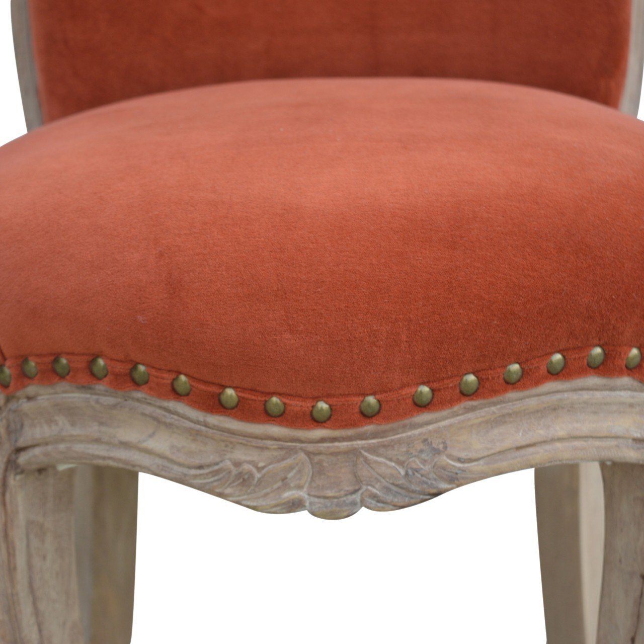 Brick Red Velvet Studded Chair - The Sturdy Wood Company