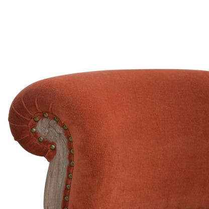 Brick Red Velvet Studded Chair - The Sturdy Wood Company