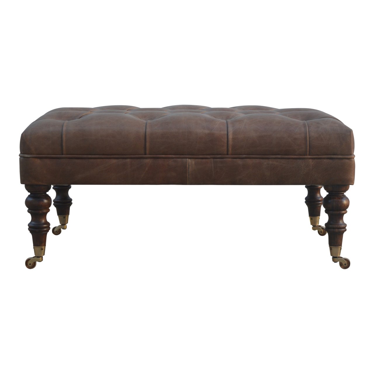 Buffalo Ash Black Leather Ottoman with Castor Legs - The Sturdy Wood Company