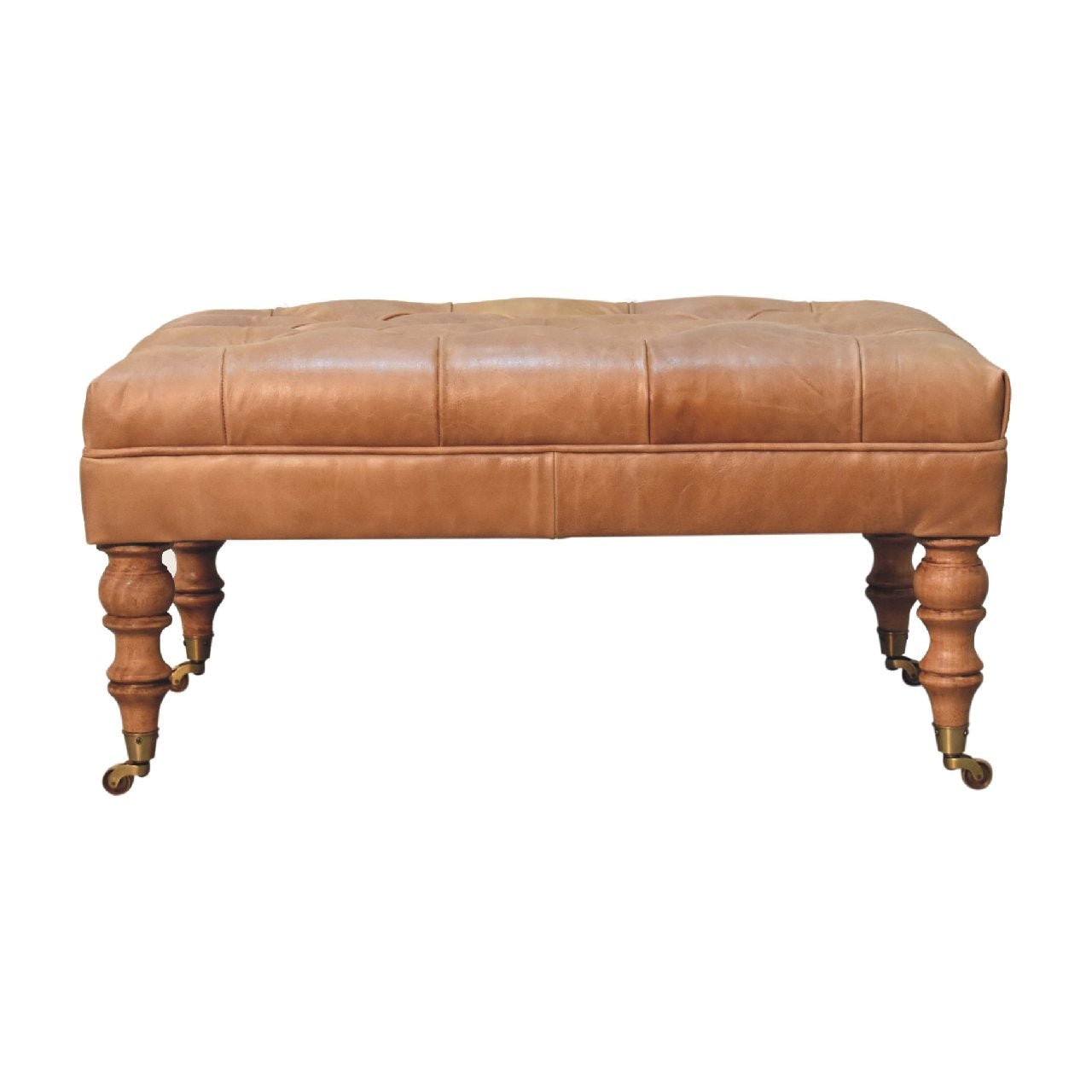 Buffalo Ash Black Leather Ottoman with Castor Legs - The Sturdy Wood Company