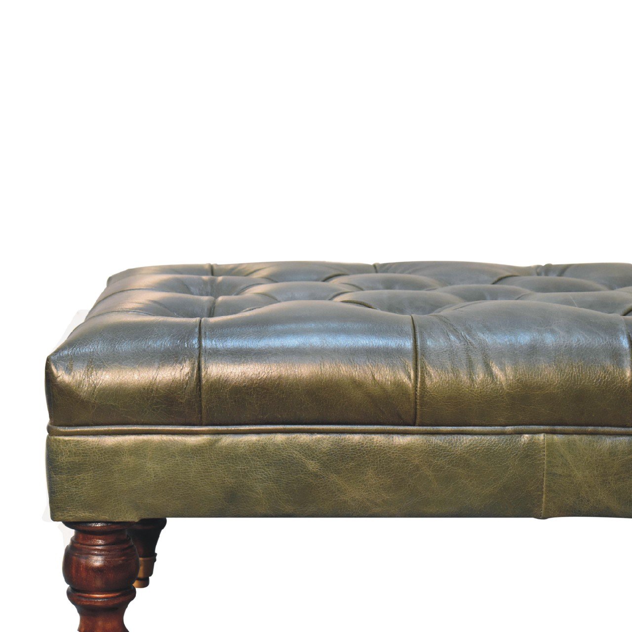 Buffalo Green Leather Ottoman with Castor Legs - The Sturdy Wood Company