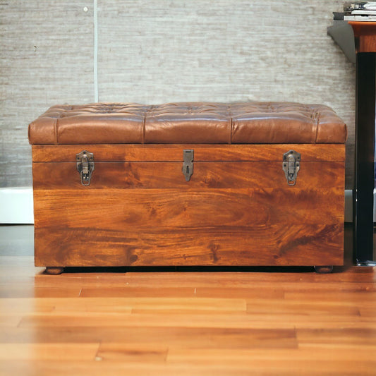 Buffalo Hide Chestnut Storage Trunk - The Sturdy Wood Company