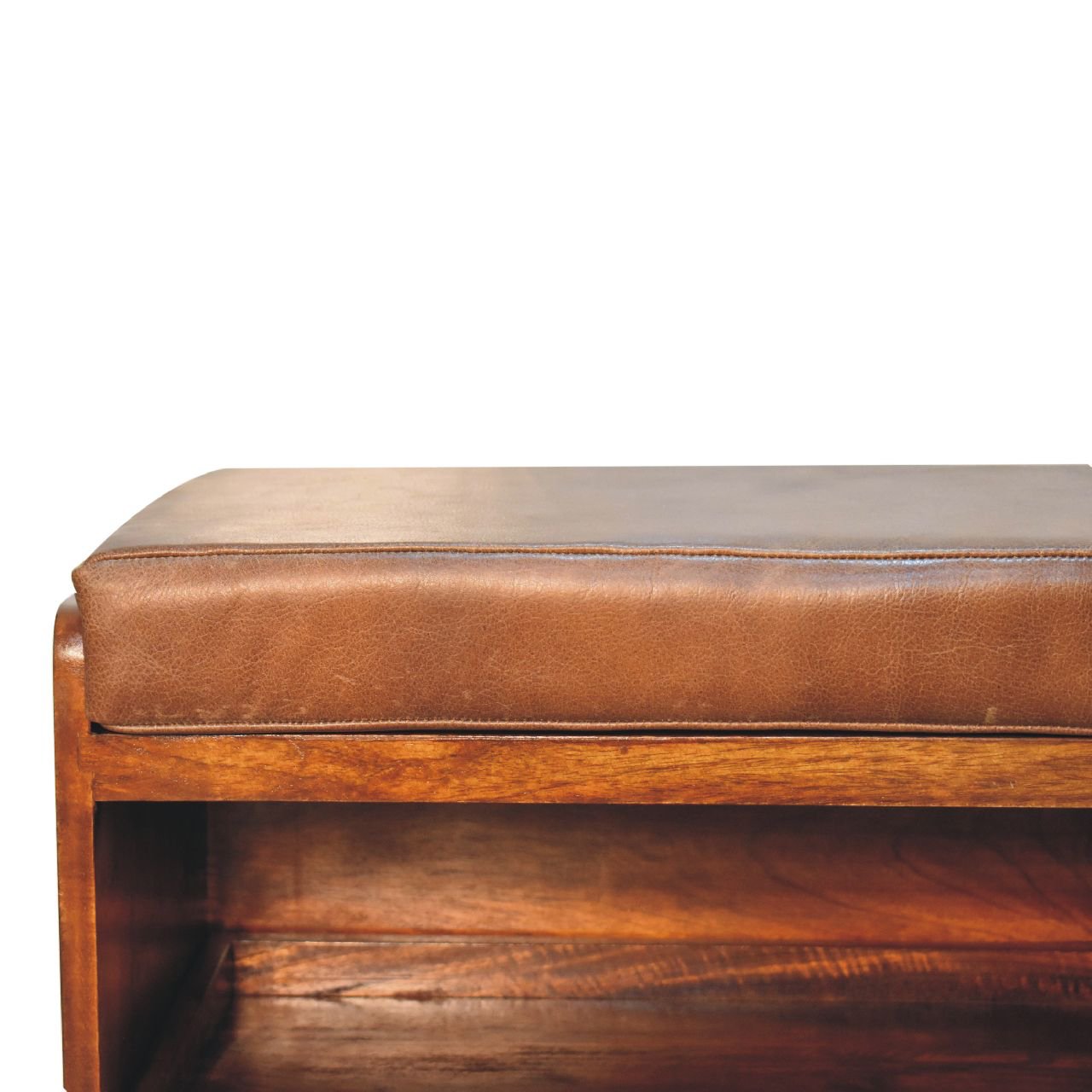 Buffalo Hide Pull out Chestnut Shoe Storage Bench - The Sturdy Wood Company