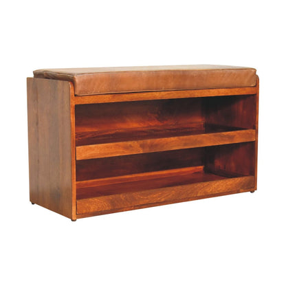 Buffalo Hide Pull out Chestnut Shoe Storage Bench - The Sturdy Wood Company