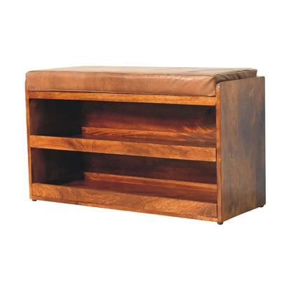 Buffalo Hide Pull out Chestnut Shoe Storage Bench - The Sturdy Wood Company