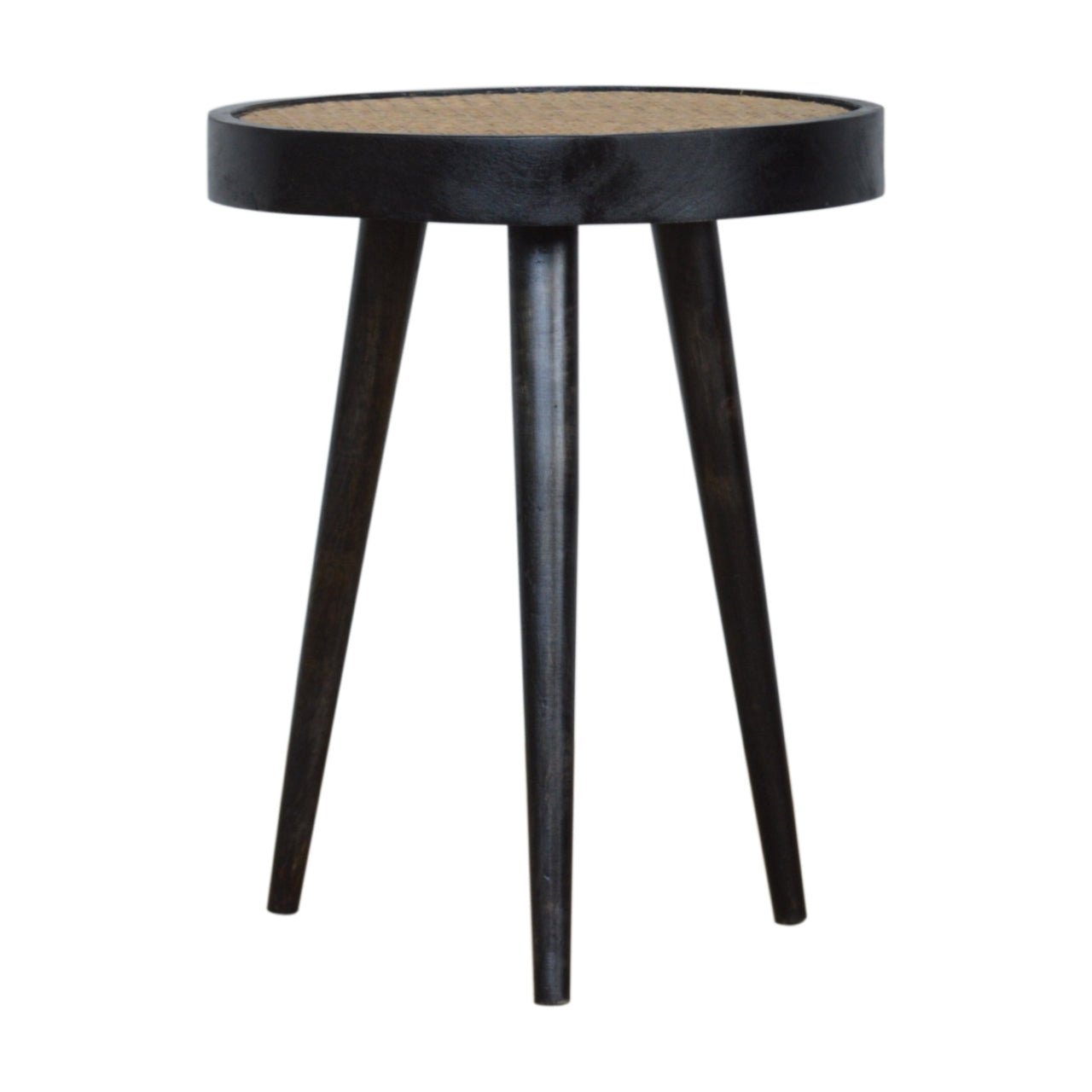 Carbon Black Rattan End Table - The Sturdy Wood Company