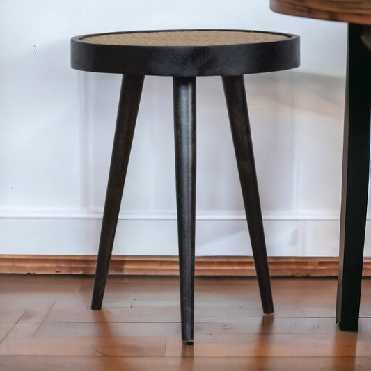 Carbon Black Rattan End Table - The Sturdy Wood Company