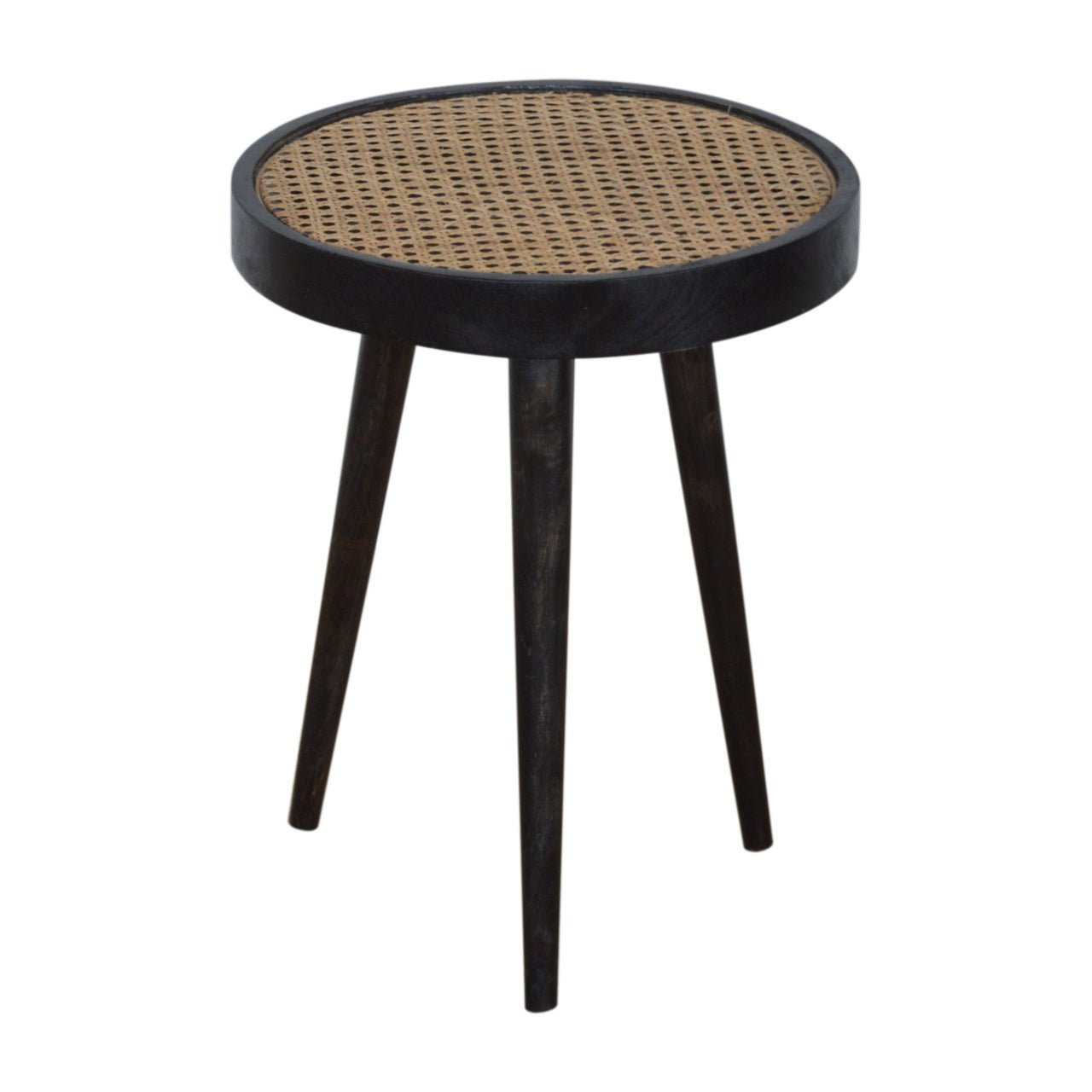 Carbon Black Rattan End Table - The Sturdy Wood Company