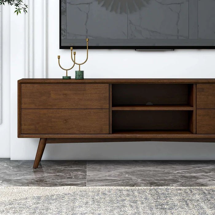 Caroline Mid Century Modern Style Walnut TV Stand Up To 72" - The Sturdy Wood Company